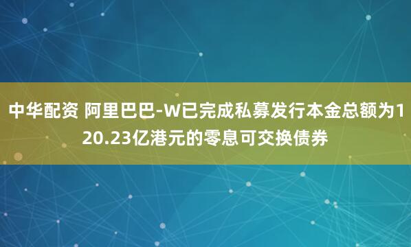 中华配资 阿里巴巴-W已完成私募发行本金总额为120.23亿港元的零息可交换债券