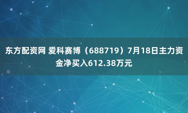 东方配资网 爱科赛博（688719）7月18日主力资金净买入612.38万元